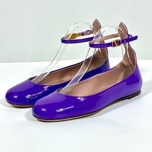 Valentino Garavani Tan-Go Glossy Ballerina Flat Shoes Electric Violet 36.5 NEW